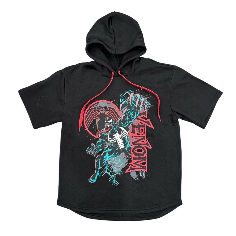 NWOT Marvel Hoodie Pullover Venom Short Sleeve Graphic Black Mens Medium